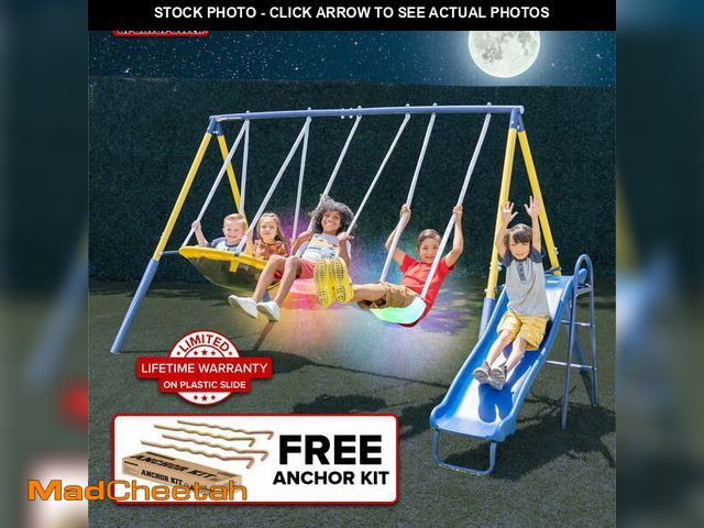 Lot 74-12577555 - Sportspower Starlight Metal Swing Set with 2 LED Swings, Saucer Swing, Lifetime Warranty on Slide, a...