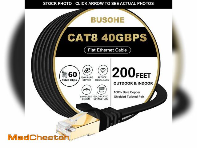 Lot 74-14378877 - BUSOHE Cat 8 Ethernet Cable 200 FT, 40Gbps 2000MHz CAT8 High Speed Flat Internet Network Patch Cord,...