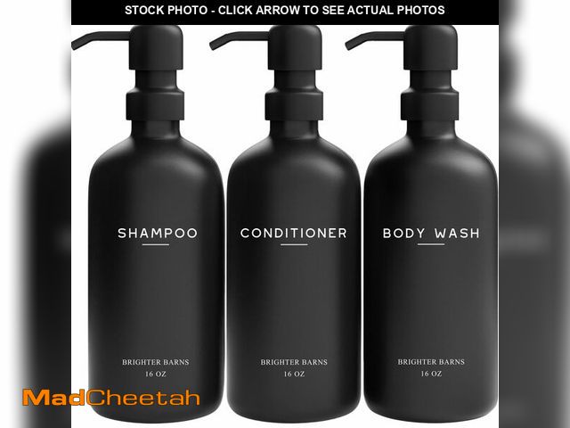 Lot 74-12698847 - Black Shampoo and Conditioner Dispenser Set by Brighter Barns - Refillable Plastic Shower Soap Dispe...