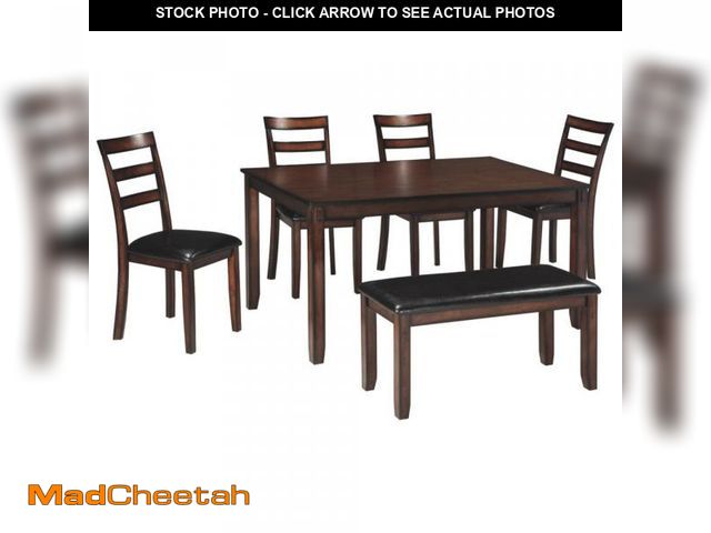 Lot 74-12135877 - Signature Design by Ashley Coviar Dining Table Set Brown: 6-Piece Rectangular Room Furniture, Uphols...