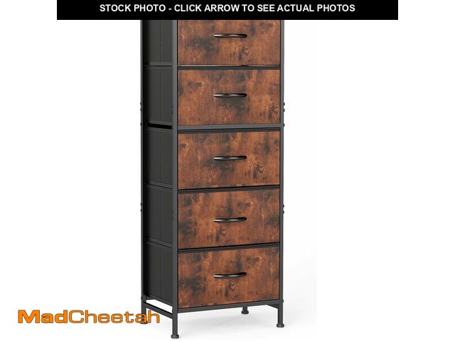 Lot 74-14349058 - Sweetcrispy 5 Drawer Dresser with Fabric Bins Steel Frame Wood top Storage Chest for Bedroom Closet ...