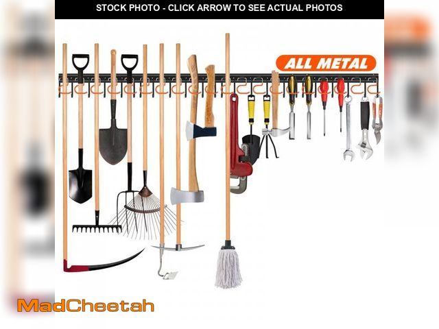 Lot 74-12443555 - TVKB 68'' All Metal Garden Tool Organizer Wall Mount Garage Organizers and Storage with Hooks Tool H...