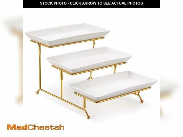 Lot 74-14336870 - MALACASA 3 Tier Serving Trays for Party, 12 Inch Porcelain White Trays for Serving Food, Dessert Sta...