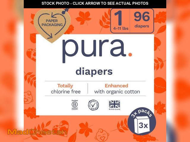 Lot 74-12704984 - Pura Hypoallergenic Diapers, Size 1 (4-11lbs), Newborn, Totally Chlorine Free, Wetness Indicator, Su...