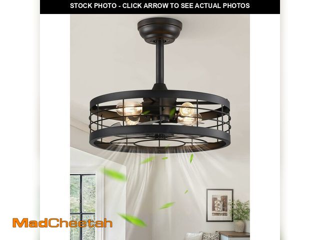 Lot 74-14428526 - LEDIARY 18 inch Caged Fandelier Ceiling Fan Light with Remote, Black - UNUSED