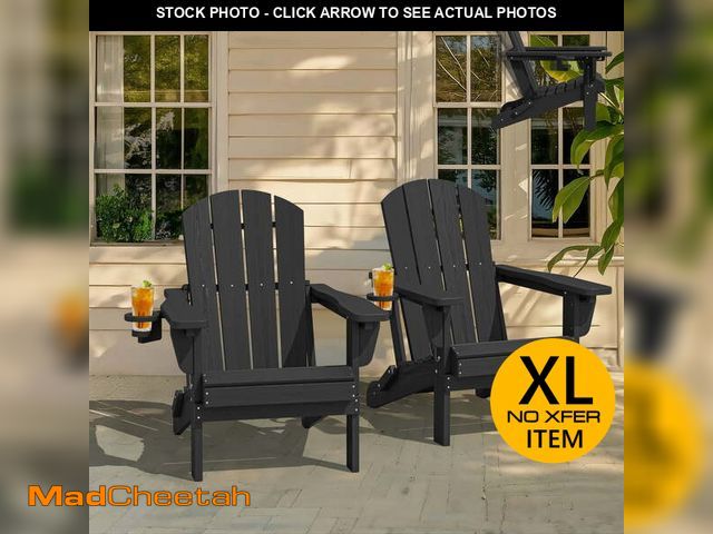 Lot 74-14289553 - SERWALL Outdoor Adjustable Folding HDPE Adirondack Chair Set of 2 with Cup Holder, for Outdoor, Pati...
