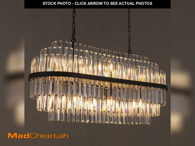 Lot 74-12568099 - Wellmet Crystal Chandeliers, 43 inches Black Rectangle Chandeliers for Dining Room, 6 Tiers Modern K...