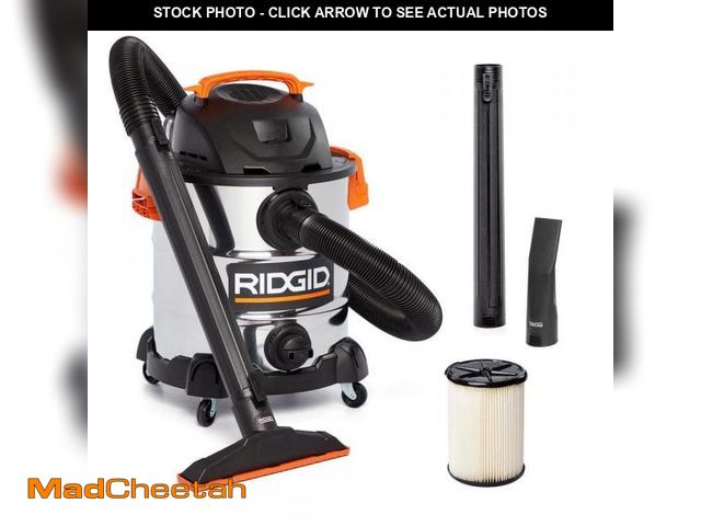 Lot 74-12517342 - RIDGID 10 Gal. 6.0 Peak HP Stainless Steel Shop Vacuum Wet Dry Vac with Filter, Locking Hose and Acc...