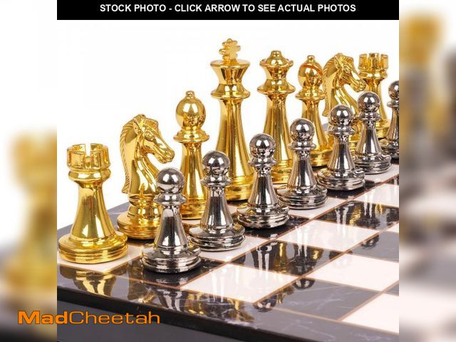 Lot 74-12118028 - Metal Chess Set for Adults and Kids Ã¢â¬â Marbling Chess Board with Chess Pieces Ã¢â¬â Travel ...