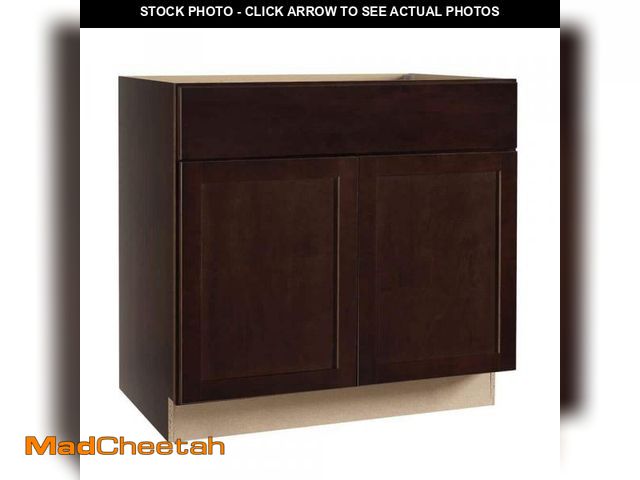 Lot 74-12409375 - Hampton Bay Shaker 36 in. W x 24 in. D x 34.5 in. H Assembled Base Kitchen Cabinet in Java with Ball...