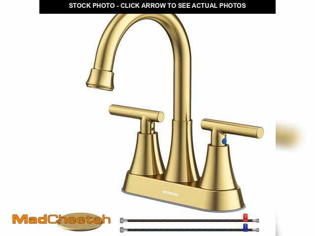 Lot 74-12708529 - 4 inch Brushed Gold Bathroom Sink Faucet with Pop-up Drain and 2 Supply Hoses, Stainless Steel Lead-...