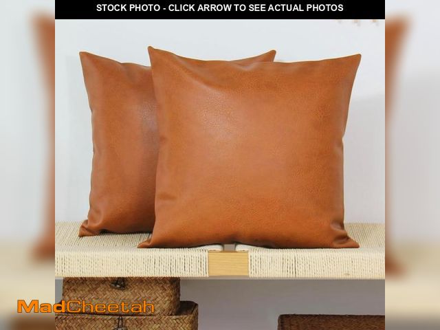 Lot 74-12217165 - JOJUSIS Faux Leather Throw Pillow Covers 20x20 Inch Set of 2 Decorative Modern Boho Farmhouse Pillow...