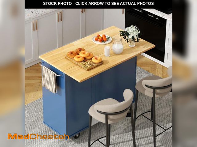 Lot 74-12134627 - Shintenchi Kitchen Island with Folding Drop Leaf, Rolling Island Table with Storage, Kitchen Cabinet...