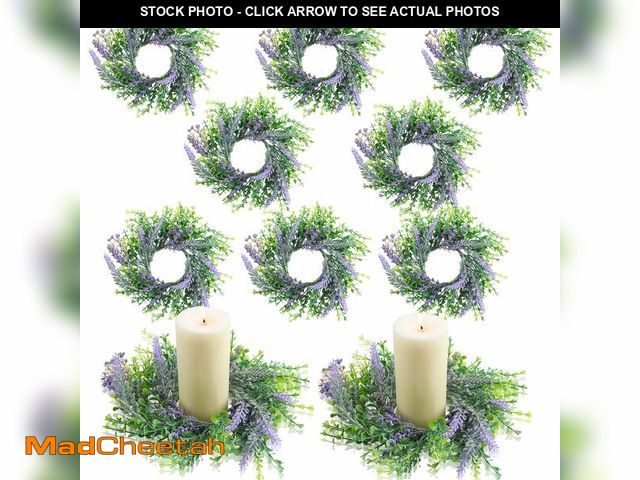 Lot 74-12437776 - Jexine 8 Piece Pillar Candle Ring Lavender Candle Rings Wreaths Artificial Lavender Candle Rings Lav...