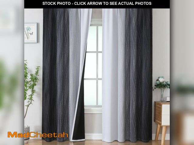 Lot 74-13542700 - Estelar Textiler Black and Greyish White Blackout Curtains 84 Inches Long, Thermal Insulated Two Ton...