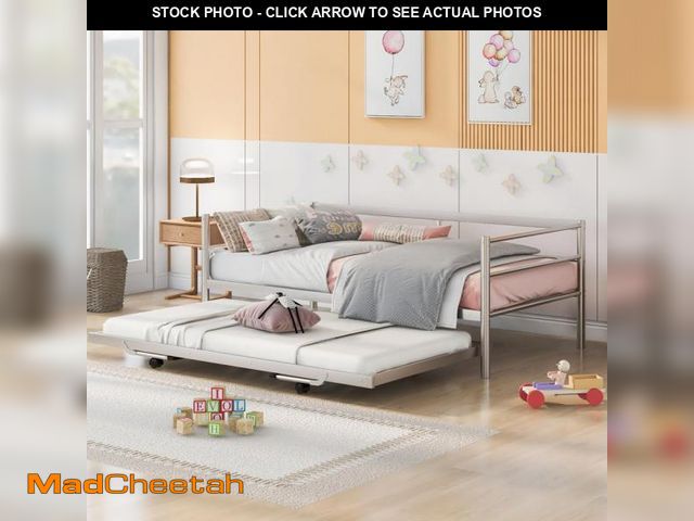 Lot 74-12430741 - LUYOATOC Twin Size Metal Daybed with Adjustable Trundle, Pop Up Trundle, Silver 1-Numbers of Package...