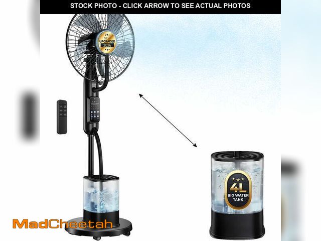 Lot 74-14289455 - Pedestal Misting Fan, Mister Cooling Fan with 4L Large Water Tank, 5 Speeds 3 Modes Misting Standing...