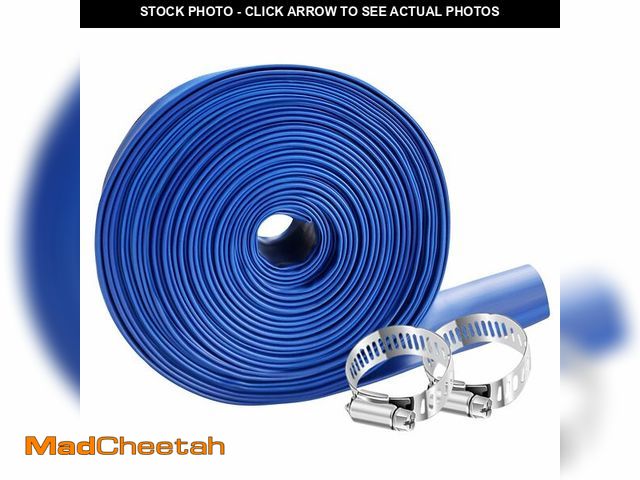 Lot 74-12719129 - YASHINE PVC HOSE 1-1/2"*100ft, Pool Backwash Hose, Heavy Duty Reinforced Blue PVC Lay Flat Water, Fo...