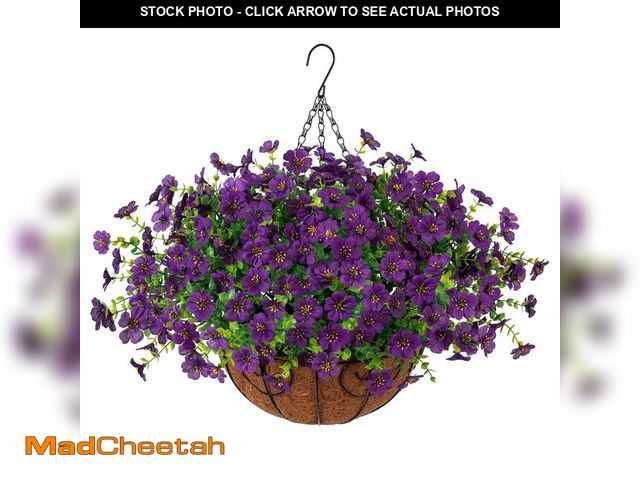 Lot 74-14268403 - HyeFlora Artificial Fake Hanging Plants Flowers with Basket Outdoor Decor Faux Silk Dasiy Flower Arr...