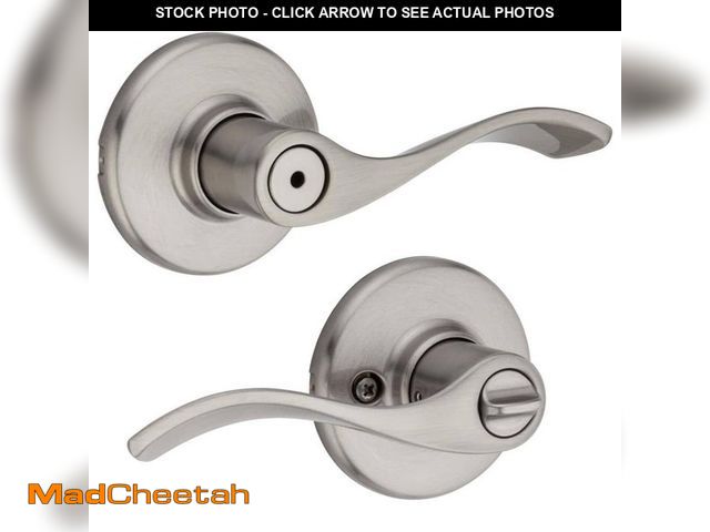 Lot 74-14609813 - Kwikset Balboa Satin Nickel Privacy Door Handle with Lock for Bedroom or Bathroom featuring Microban...