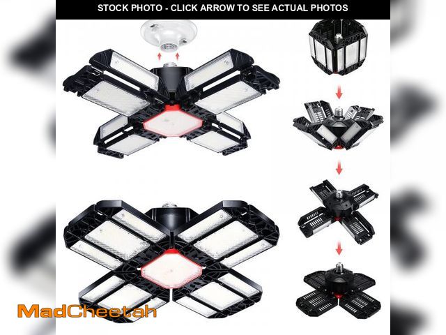 Lot 74-11555891 - REHAVE Garage Lights Ceiling Led 2 Pack, Plug in Shop Lights,180W 18000 LM 6500K, Screw Into Bulb So...