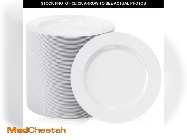 Lot 74-11549969 - FOCUSLINE 100 Count White Plastic Dessert Plates 7 Inch, Disposable Heavy Duty Plastic Plates for We...
