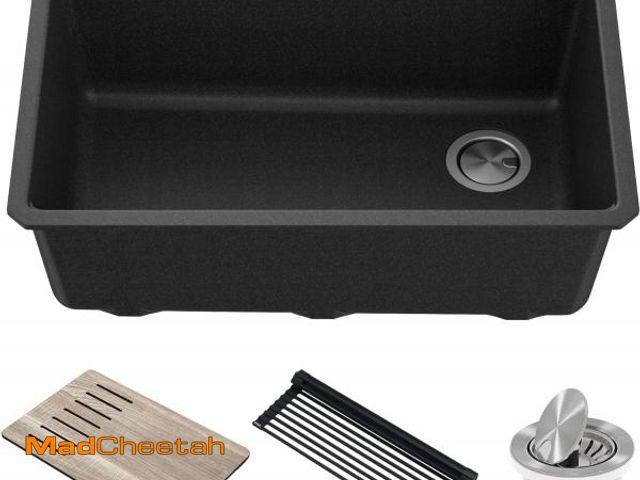Lot 74-12287832 - KRAUS Bellucci 29" in. Undermount Workstation Granite Kitchen Sink in Metallic Black with Accessorie...