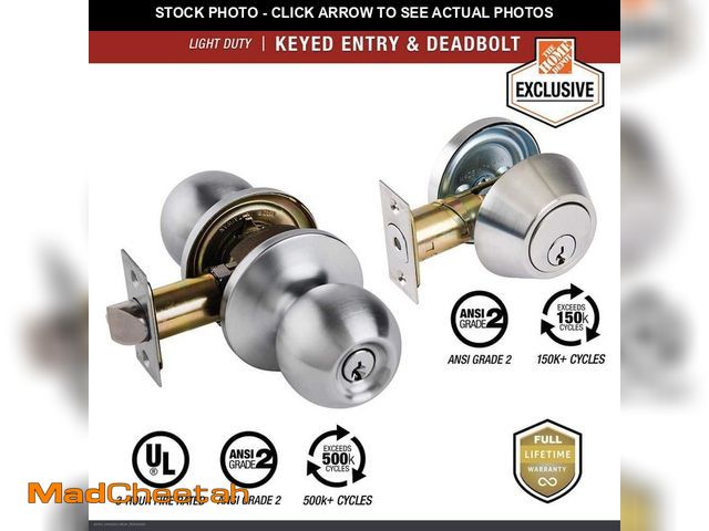 Lot 74-12851774 - Universal Hardware Light Duty Commercial ANSI Grade 2 Entry Knob and Deadbolt UL 3-Hour Fire, Keyed ...