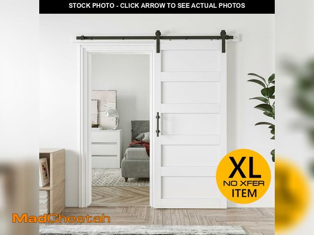 Lot 74-12787314 - COSHOMER 36in x 84in Sliding Barn Door with 6.6ft Barn Door Hardware Kit &amp; Handle, Pre-Drilled H...