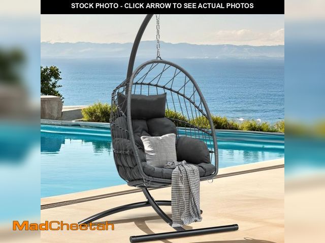 Lot 74-12253589 - DWVO Egg Chair with Stand, Hanging Outdoor Rattan Wicker Patio Hammock Indoor Egg Chair with Cushion...