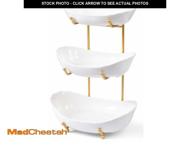 Lot 74-12972995 - HBlife Fruit Bowl for Kitchen Counter - 3 Tier Ceramic Fruit Bowl with Metal Stand, Tiered Fruit Bas...