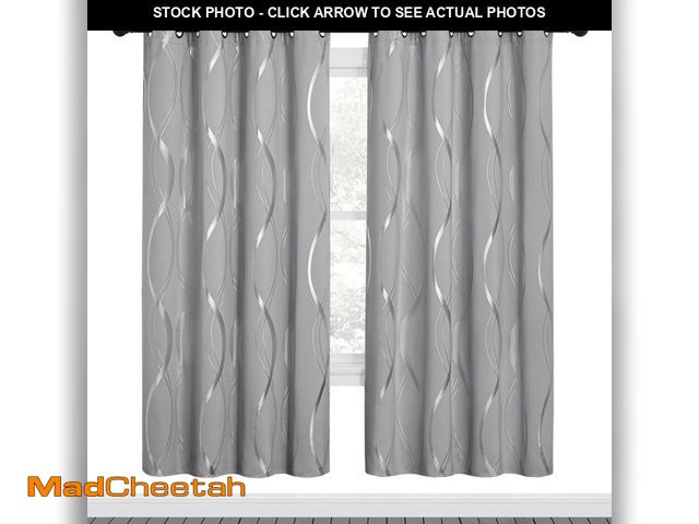 Lot 74-12781812 - NICETOWN Elegant Wave Line Foil Print Silver Grey Thermal Insulated Blackout Curtains, 52"x27" (2 Pa...