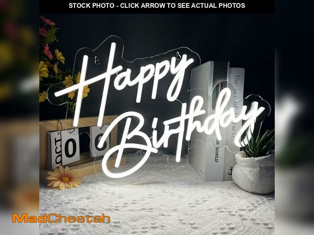 Lot 74-13950391 - Happy Birthday Neon Sign for Wall Decor, 17Ãâ12 Inch White Led Neon Light Signs, Art Decoration H...