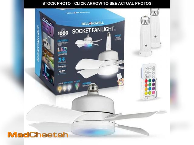 Lot 74-12491635 - Bell + Howell 15.7 in. Indoor White Ceiling Fan with Remote, RGB CCT LED Light, Socket - UNUSED