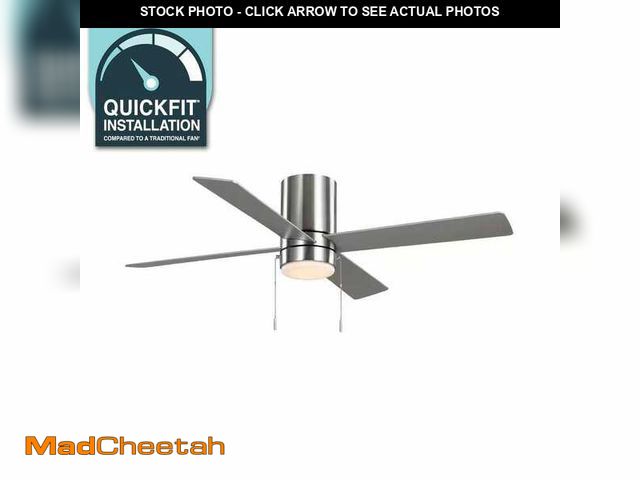 Lot 74-12804241 - Hampton Bay Scenic 52 in. Integrated LED Indoor Brushed Nickel Hugger Ceiling Fan with Reversible Mo...