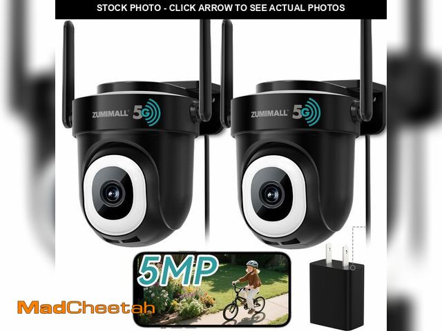 Lot 74-12980381 - ZUMIMALL 5MP 5G WiFi Security Camera 2-Pack Black, 24/7 Recording, 360ÃÂ° PTZ Auto Tracking, Suppor...