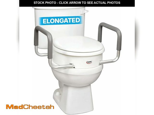 Lot 74-14348604 - Carex 3.5 Inch Raised Toilet Seat with Arms, Elongated Toilet Seat Riser, Up to 250 lbs Capacity, El...