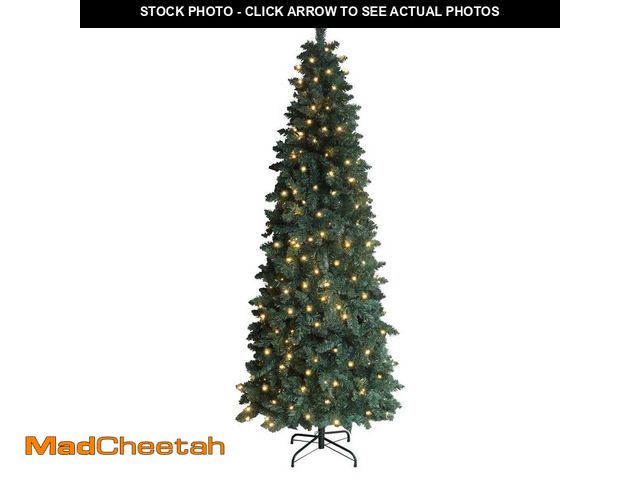 Lot 74-12772953 - VEIKOUS 7.5 ft. Pre-Lit LED Pencil Slim Artificial Christmas Tree with Warm White Light, Green - USE...