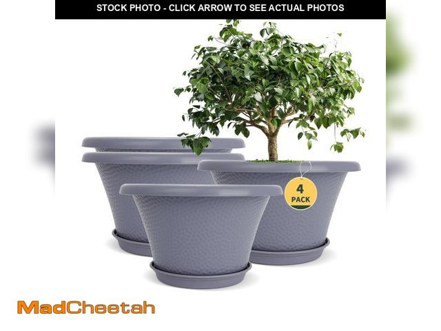 Lot 74-12441362 - Quarut 12 Inch Large Planter Pot for Plants Indoor Outdoor, 4 Pack Plastic Flower Pots with Drainage...
