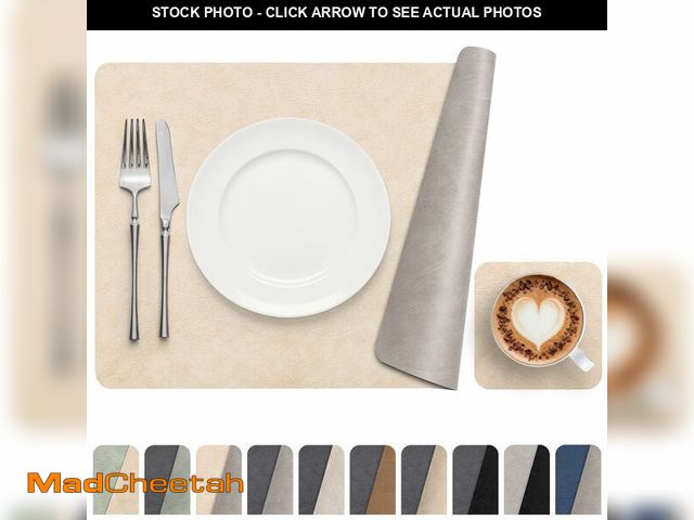 Lot 74-14264861 - Banchif Dual-Sided Two-Tone Vinyl Placemats Set of 6 with Coasters, 12x17 Inch - Waterproof Faux Lea...