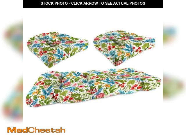 Lot 74-12659579 - Jordan Manufacturing 3-Piece Outdoor Wicker Cushion Set for Bench and 2 Chair Seats in Carena Multi ...