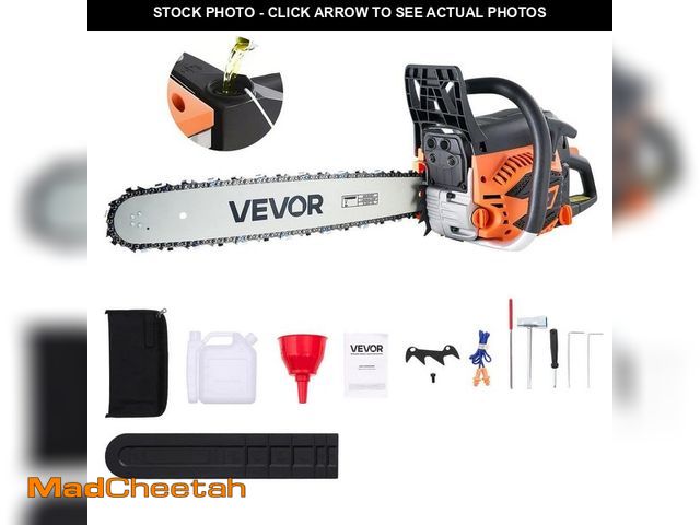 Lot 74-14560948 - (MISSING ALL ACCESSORIES) VEVOR 62 cc Gas Chainsaw, 20-in., 3.8 HP, Non-Slip Handle, Dual Fuel Tanks...