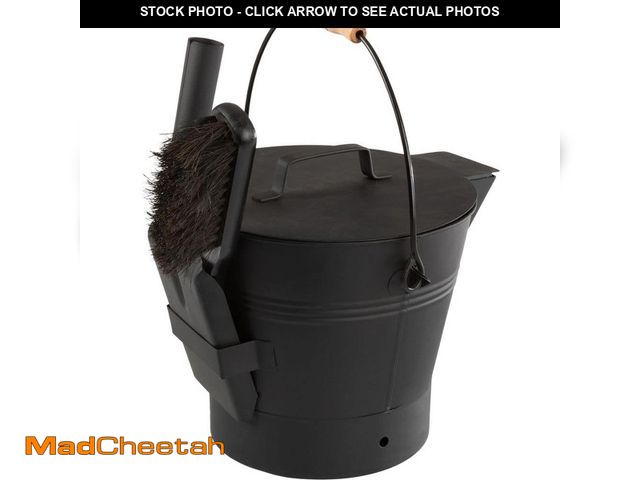 Lot 74-13769174 - Pure Garden 2.11 Gal. Ash Bucket with Lid, Broom, and Shovel for Fireplace or Firepit Ashes, Heat Re...