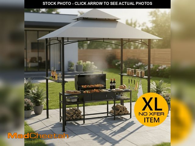 Lot 74-14070183 - GVDV 8'x 5' Grill Gazebo Canopy, Outdoor BBQ Gazebo Shelter with 2 Side Shelves &amp; Double-Tiered ...