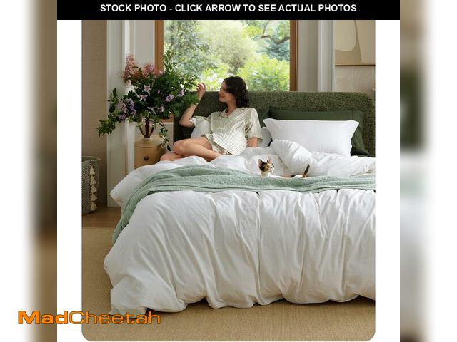 Lot 74-14057195 - Bedsure 100% Washed Cotton Duvet Cover Twin Size - Natural White Minimalist Bedding Set Linen Like -...