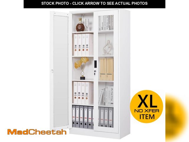 Lot 74-12464404 - LISSIMO 31.5" W x 70.87" H x 15.75" D Steel Storage Freestanding Cabinet with Glass Door and 4 Adjus...
