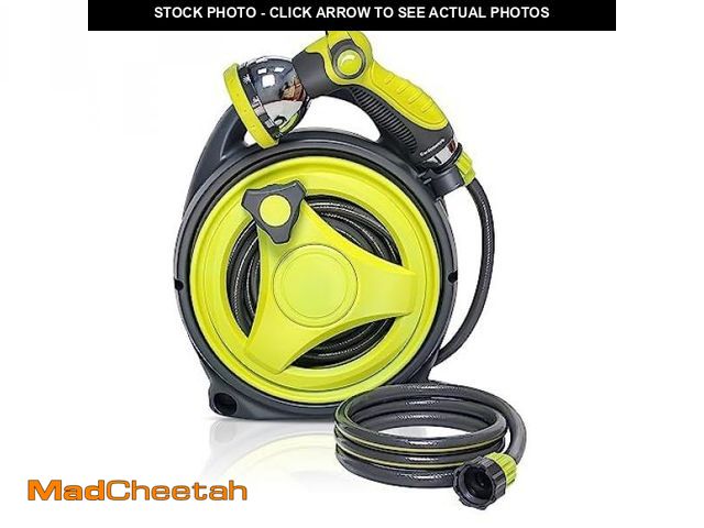 Lot 74-12315481 - YASHINE Retractable Garden Hose Reel, Portable Hose Reel, 45+5FT with 10 Patterns Spray Nozzle, Adap...