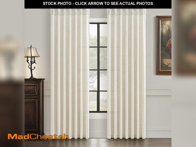 Lot 74-14063461 - Pinch Pleat Thick Linen Viral Curtains 84 Inch Length 2 Panels Set for Living Room,Cream Beige Neutr...