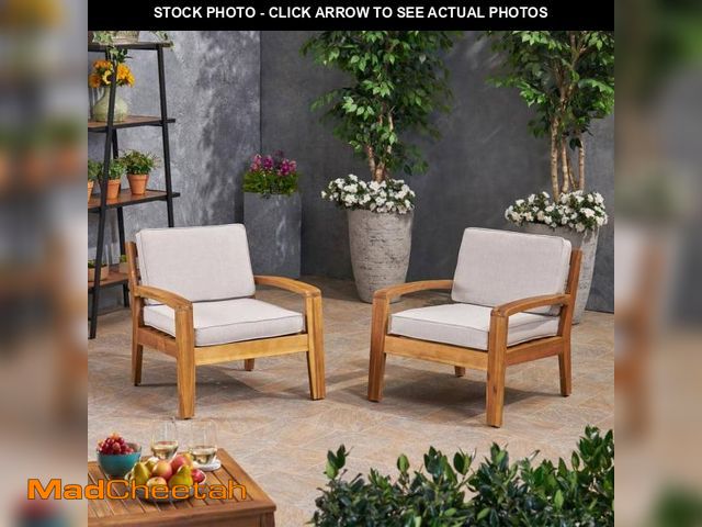 Lot 74-12518553 - Noble House Grenada Teak Brown Removable Cushions Wood Outdoor Patio Lounge Chair with Sunbrella Sil...