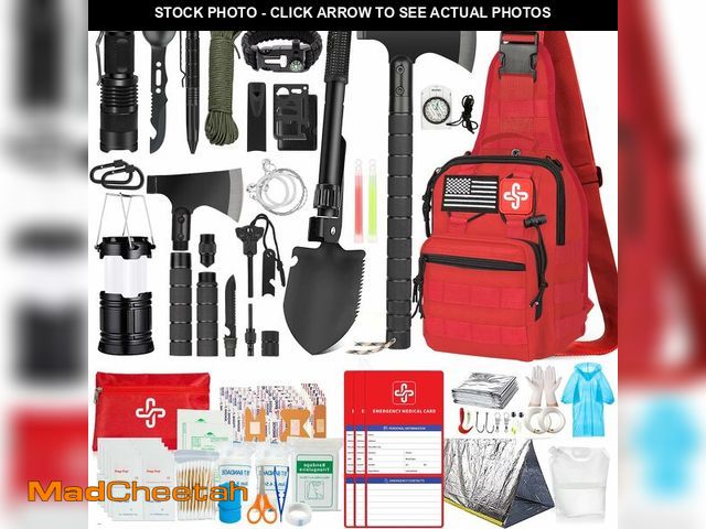 Lot 74-14385568 - Survival Kit, 262Pcs Survival Gear and Supplies with First Aid Kit Pouch and Crossbody Bag, Emergenc...